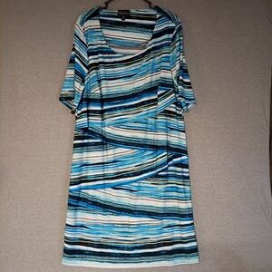 Connected Apparel Teal and Black Striped Dress